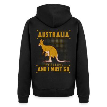 Australie Is Calling Australie Appelle Kangourou - Veste à capuche bio Premium Unisexe - noir - Dos - Nico (187cm)