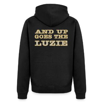 and up goes the luzie - Unisex Premium Bio Zip Hoodie - Schwarz - Hinten - Nico (187cm)
