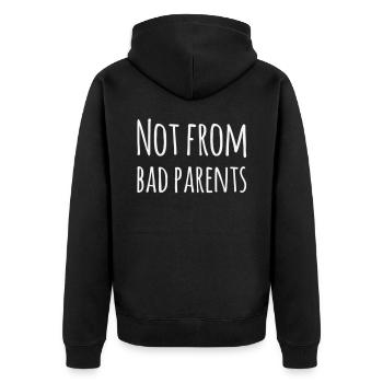 Denglisch: Not From Bad Parents - Funny saying - Unisex Premium Organic Zip Hoodie - black - Back - Nico (187cm)