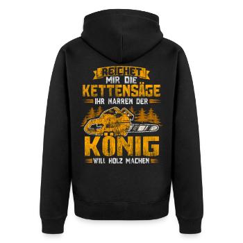 Lustiger Waldarbeiter Holzfäller Kettensäge Spruch - Unisex Premium Bio Zip Hoodie - Schwarz - Hinten - Nico (187cm)