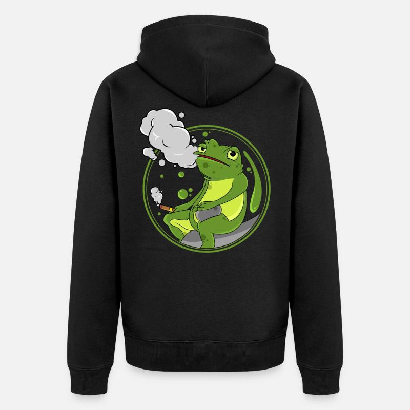 Frosch als Raucher mit Zigarre - Unisex Premium Bio Zip Hoodie - Schwarz