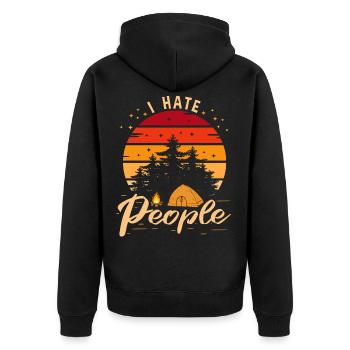 I Hate People Camping - Unisex Premium Bio Zip Hoodie - Schwarz - Hinten - Nico (187cm)