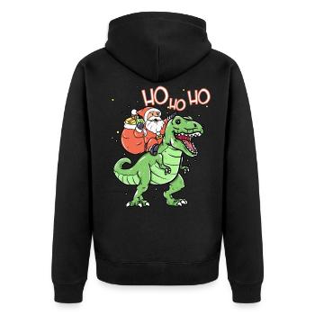 Santa Weihnachten Dino Xmas Weihnachtsmann - Unisex Premium Bio Zip Hoodie - Schwarz - Hinten - Nico (187cm)