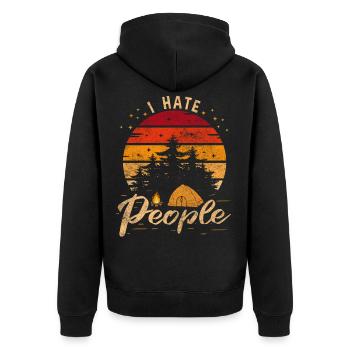 Ich hasse Menschen Camping Wandern - Unisex Premium Bio Zip Hoodie - Schwarz - Hinten - Nico (187cm)