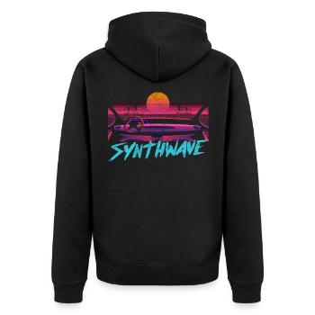 Synthwave Retrowave Aesthetic Vintage Drive Laser - Unisex Premium Organic Zip Hoodie - black - Back - Nico (187cm)