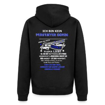 Kein perfekter Sohn- verrückte Mutter Spruch - Unisex Premium Bio Zip Hoodie - Schwarz - Hinten - Nico (187cm)