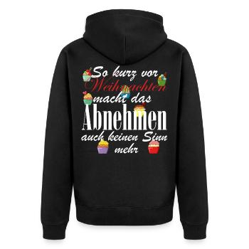 Weihnachten und abnehmen- Lustiger Spruch - Unisex Premium Bio Zip Hoodie - Schwarz - Hinten - Nico (187cm)