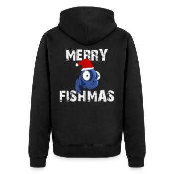 Merry Fishmas - Merry Christmas - - Unisex Premium Bio Zip Hoodie - Schwarz - Hinten - Nico (187cm)