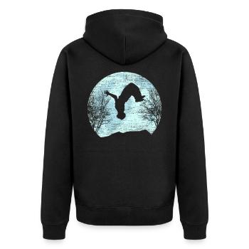 Parkour Freeruning Backflip Moon Aktrobatik - Unisex Premium Organic Zip Hoodie - black - Back - Nico (187cm)