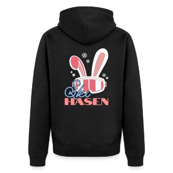 Ski Häschen Skihasen Skihaserl Outfit Apres Ski - Unisex Premium Bio Zip Hoodie - Schwarz - Hinten - Nico (187cm)