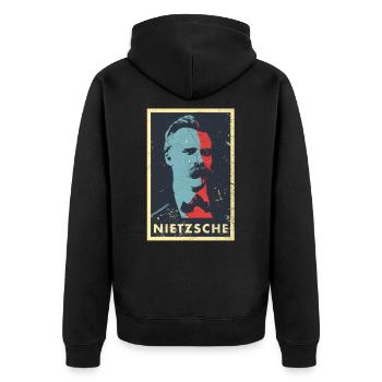 Vintage Philosophie Nietzsche Ubermensch Kant - Unisex Premium Bio Zip Hoodie - Schwarz - Hinten - Nico (187cm)