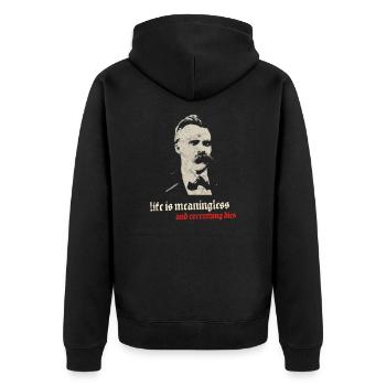 Weinlese-Philosophie-Nihilismus-Entwurf Nietzsche Kant - Unisex Premium Bio Zip Hoodie - Schwarz - Hinten - Nico (187cm)