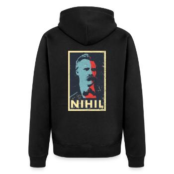 Vintage Philosophie Nihilismus Friedrich Nietzsche - Unisex Premium Bio Zip Hoodie - Schwarz - Hinten - Nico (187cm)