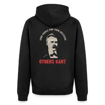 Nietzsche Kant Vintage Philosophie Nihilismus Design - Unisex Premium Bio Zip Hoodie - Schwarz - Hinten - Nico (187cm)