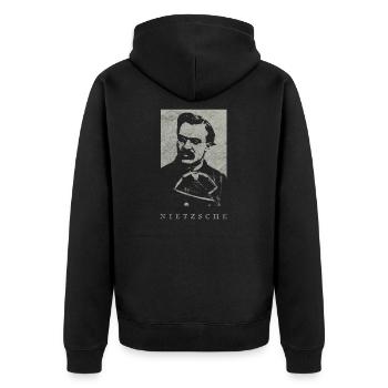 Friedrich Nietzsche Vintage Philosophie Nihilismus - Unisex Premium Bio Zip Hoodie - Schwarz - Hinten - Nico (187cm)