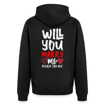 Heirat - Unisex Premium Bio Zip Hoodie - Schwarz - Hinten - Nico (187cm)
