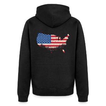 Amerika - Unisex Premium Bio Zip Hoodie - Schwarz - Hinten - Nico (187cm)