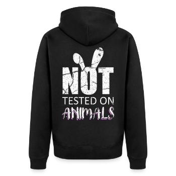 Animal testing - Unisex Premium Organic Zip Hoodie - black - Back - Nico (187cm)
