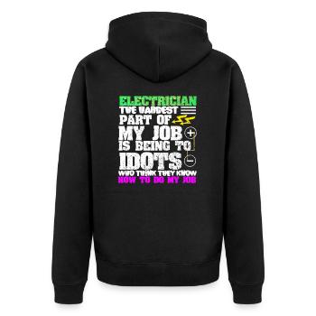 Elektriker - Unisex Premium Bio Zip Hoodie - Schwarz - Hinten - Nico (187cm)