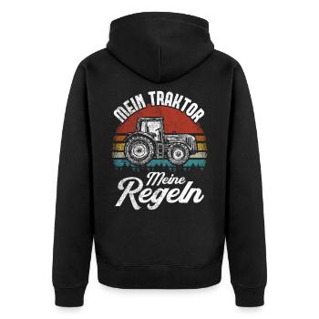Traktor Trekker Landwirtschaft - Unisex Premium Bio Zip Hoodie - Schwarz - Hinten - Nico (187cm)