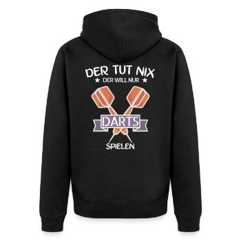 Der tut nix der will nur darts spielen Dartspieler - Unisex Premium Bio Zip Hoodie - Schwarz - Hinten - Nico (187cm)