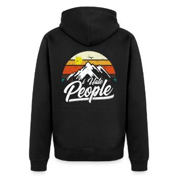 I Hate People Mountains Camping Hiking Gift - Unisex Premium Organic Zip Hoodie - black - Back - Nico (187cm)