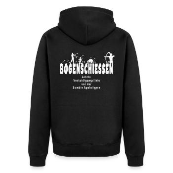 Apokalypse Bogenschiessen / Bogenschießen - Unisex Premium Bio Zip Hoodie - Schwarz - Hinten - Nico (187cm)