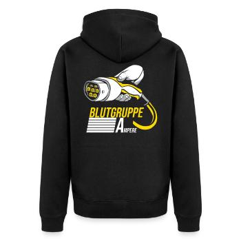 Blutgruppe Ampere Elektroauto E-Mobilität E-Auto - Unisex Premium Bio Zip Hoodie - Schwarz - Hinten - Nico (187cm)