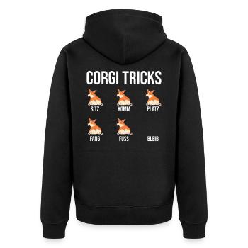 Lustiges Welsh Corgi Geschenk - Unisex Premium Bio Zip Hoodie - Schwarz - Hinten - Nico (187cm)