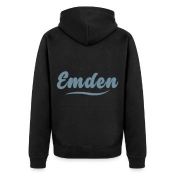 Emden - My City - - Home - Unisex Premium Organic Zip Hoodie - black - Back - Nico (187cm)