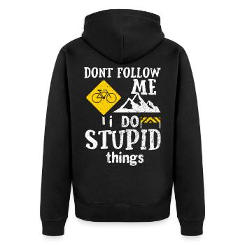 Mountainbiker Mountainbike Mountainbiken Geschenk - Unisex Premium Bio Zip Hoodie - Schwarz - Hinten - Nico (187cm)