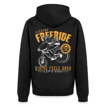 Downhill Extreme Mountainbiking - Unisex Premium Bio Zip Hoodie - Schwarz - Hinten - Nico (187cm)
