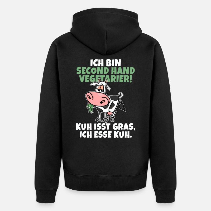 Ich bin Second Hand Vegetarier - Kuh Lustig - Unisex Premium Bio Zip Hoodie - Schwarz