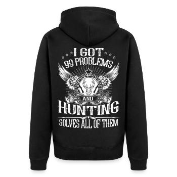 Hunting Solves Problem - Unisex Premium Organic Zip Hoodie - black - Back - Nico (187cm)