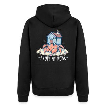 I love my home Hermit - Unisex Premium Organic Zip Hoodie - black - Back - Nico (187cm)