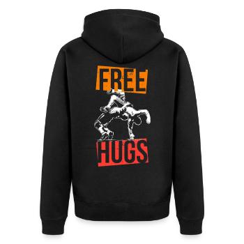 Free Hugs - Ringen Ringer Ringsport Wrestling - Unisex Premium Bio Zip Hoodie - Schwarz - Hinten - Nico (187cm)
