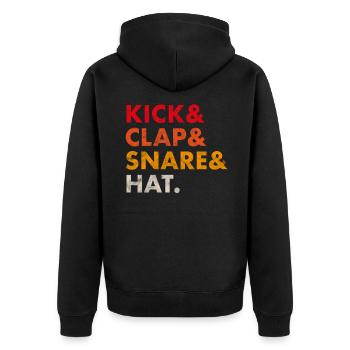 Kick Clap Snare Hat Vintage Analog Drum Synth - Unisex Premium Organic Zip Hoodie - black - Back - Nico (187cm)