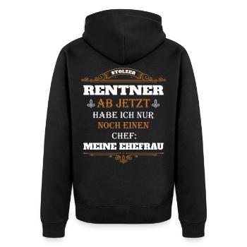 Geschenke zur Rente Rentner Ruhestand - Unisex Premium Bio Zip Hoodie - Schwarz - Hinten - Nico (187cm)