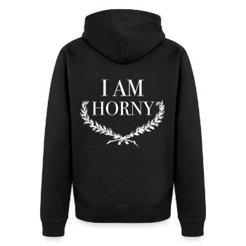 Horny - Unisex Premium Organic Zip Hoodie - black - Back - Nico (187cm)