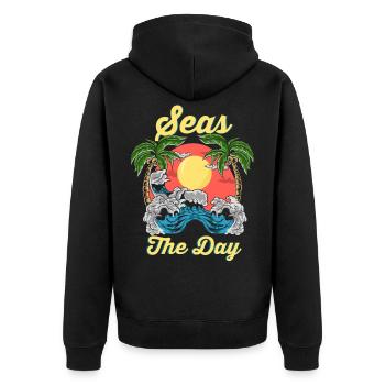 Seas the day - Unisex Premium Bio Zip Hoodie - Schwarz - Hinten - Nico (187cm)