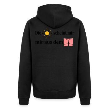 Die Sonne scheint mir aus dem Popo - Unisex Premium Bio Zip Hoodie - Schwarz - Hinten - Nico (187cm)