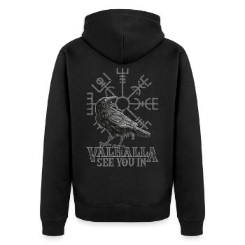 See you in Valhalla design for Vikings fans - Unisex Premium Organic Zip Hoodie - black - Back - Nico (187cm)