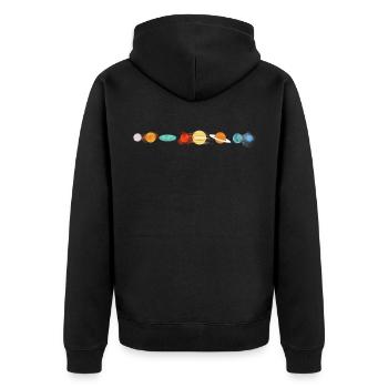 Flat Earth - Flache Erde - Solarsystem - Unisex Premium Bio Zip Hoodie - Schwarz - Hinten - Nico (187cm)