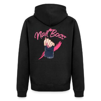 Nail Boss - Nageldesign - Unisex Premium Bio Zip Hoodie - Schwarz - Hinten - Nico (187cm)