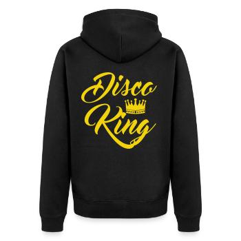1970s Disco King Shirt/Vintage 70s Dance Party - Unisex Premium Bio Zip Hoodie - Schwarz - Hinten - Nico (187cm)