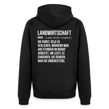 Landwirtschaft Landwirt Bauer Spruch - Unisex Premium Bio Zip Hoodie - Schwarz - Hinten - Nico (187cm)