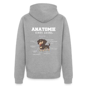 Dackel Rauhaardackel Hunde Hund Dachshund - Unisex Premium Bio Zip Hoodie - Grau meliert - Hinten - Nico (187cm)