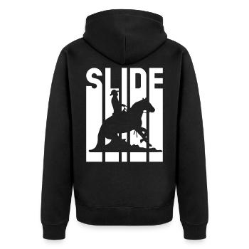 Sliding Stop Western Riding Reining Gift - Unisex Premium Organic Zip Hoodie - black - Back - Nico (187cm)