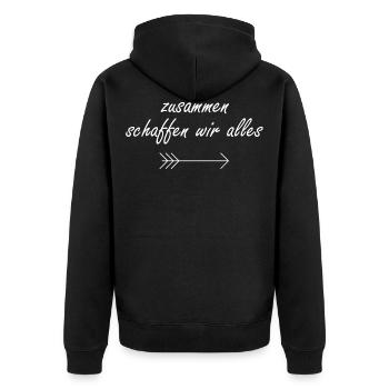 Zusammen schaffen wir alles Partnerlook Geschenk - Unisex Premium Bio Zip Hoodie - Schwarz - Hinten - Nico (187cm)