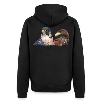 Harrisfalke und Wanderfalke - Unisex Premium Bio Zip Hoodie - Schwarz - Hinten - Nico (187cm)